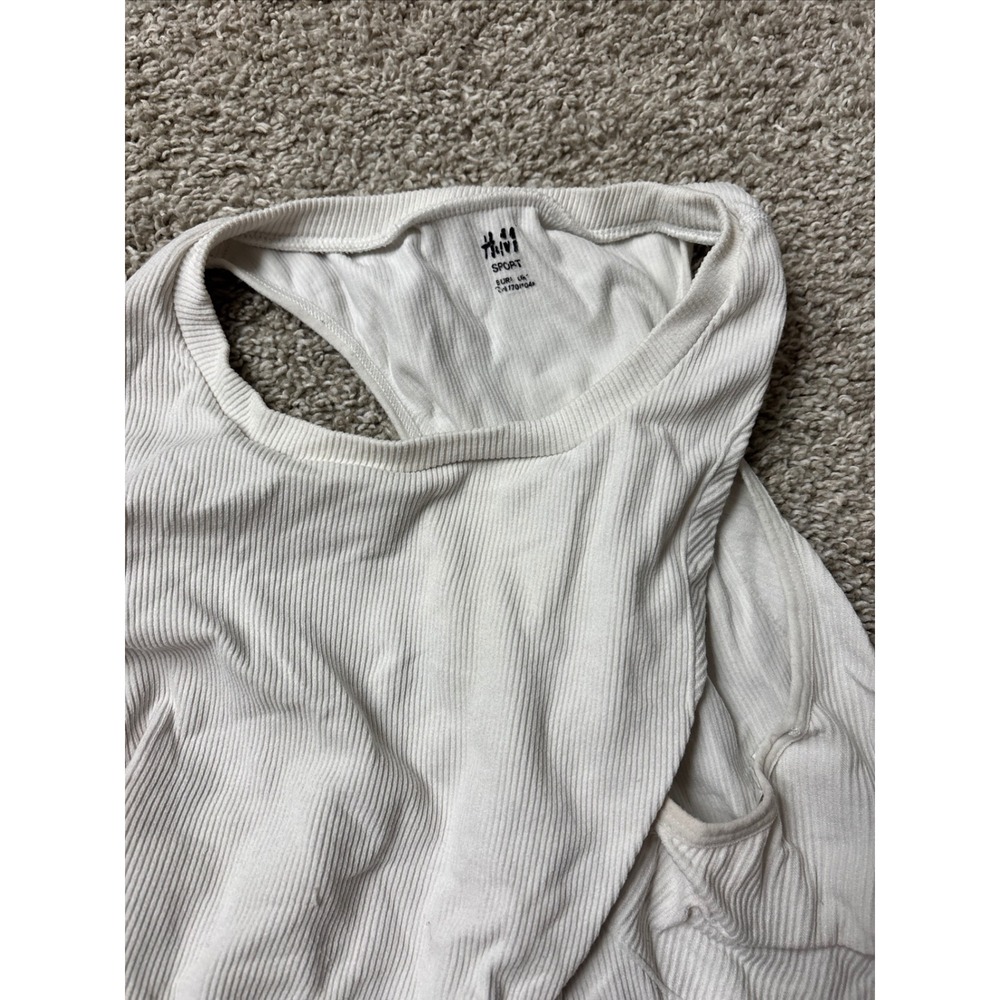 HM Sport Ribbed Racerback Tank Top Cream Off White High Neck Athletic Crop Small